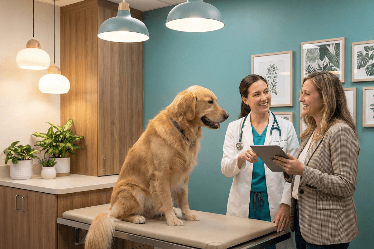 Veterinarian consulting with pet owner
